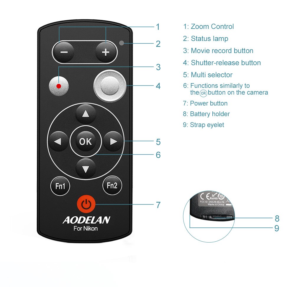 AODELAN ML-L7A Wireless Camera Remote Control Shutter Release for Nikon Z6II Z7II A1000 B600 P1000 P950 Z50, Replace Nikon ML-L7