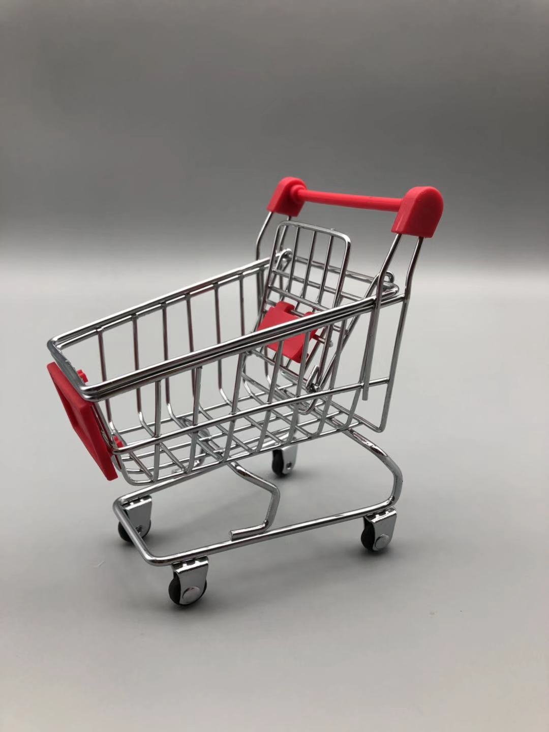 Mini Shopping Handcart Mode Supermarket Toy Holder gadget storage Shopping Trolley Cute: M / Satin with Red
