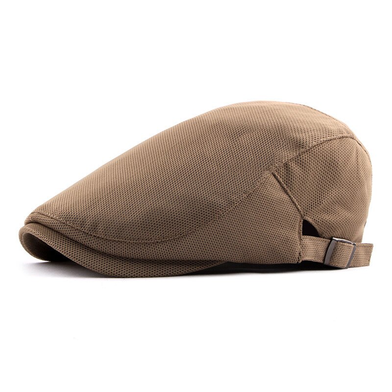 Newsboy Caps For Men Summer Hat Gray Breathable Mesh Solid Vintage Classic Men Women Ivy Flatcap Berets Driver Hats: Khaki