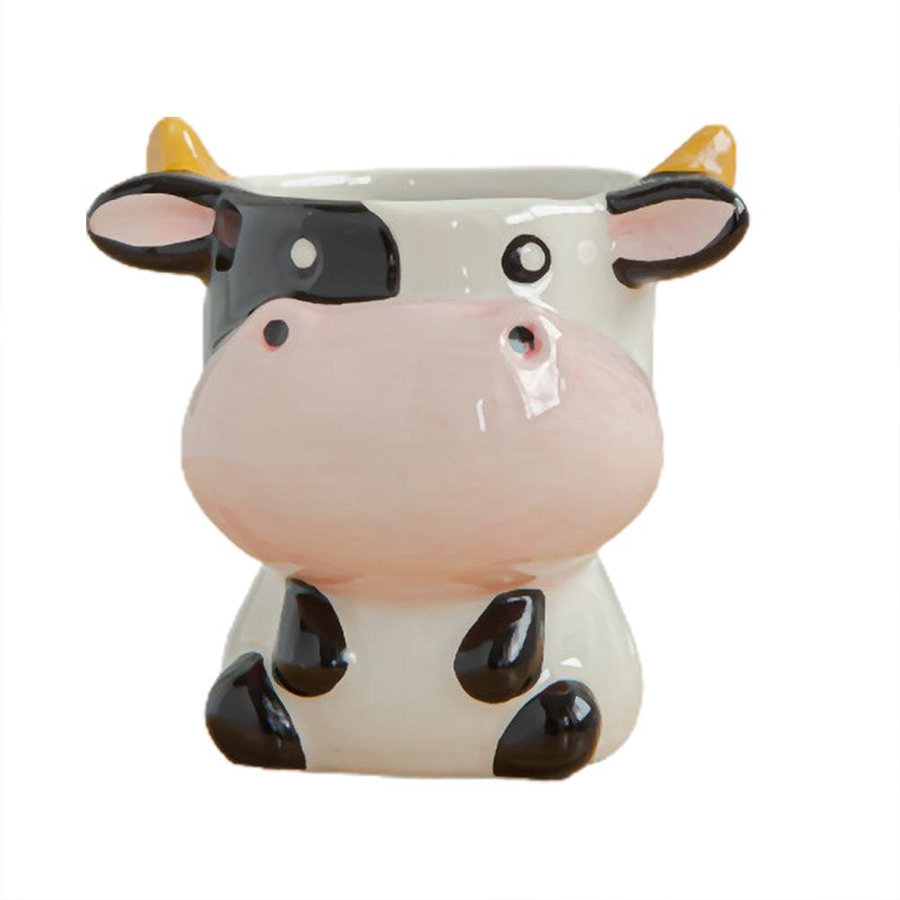 Maceta de flores suculentas de animales de dibujos animados, plantas de jardinería, adorno de cerámica en maceta, Mini maceta de Cactus bonsái, artesanía de decoración del hogar: Cow