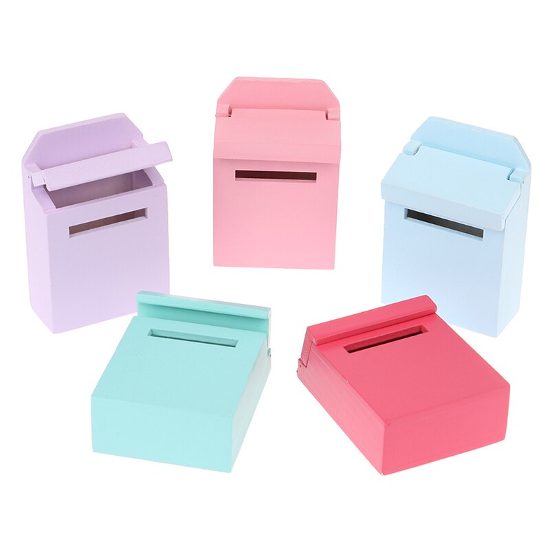 1:12 Mini Hout Brievenbus Mailbox Poppenhuis Miniaturen Accessoire Poppenhuis Kleurrijke Houten Mailbox Miniatuur Diy Pop Meubels