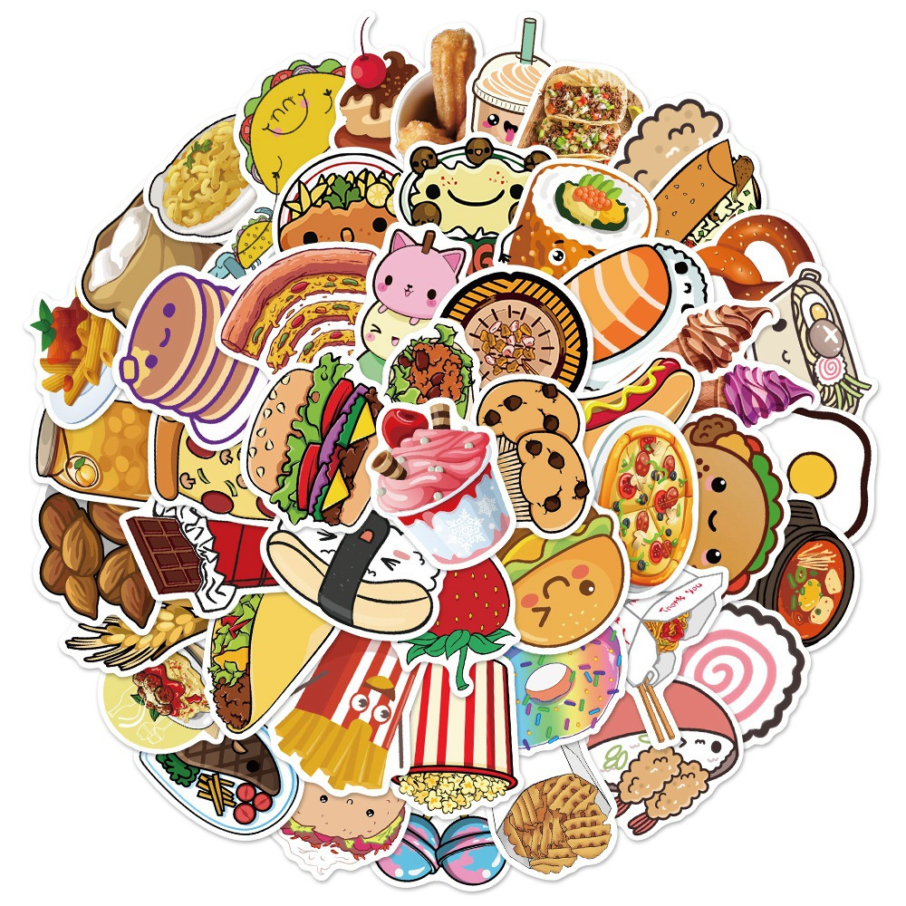 10/30/50Pcs Leuke Voedsel Burger Fries Gourmet Stickers Bagage Laptop Waterdicht Stickers Decoratieve Stickers