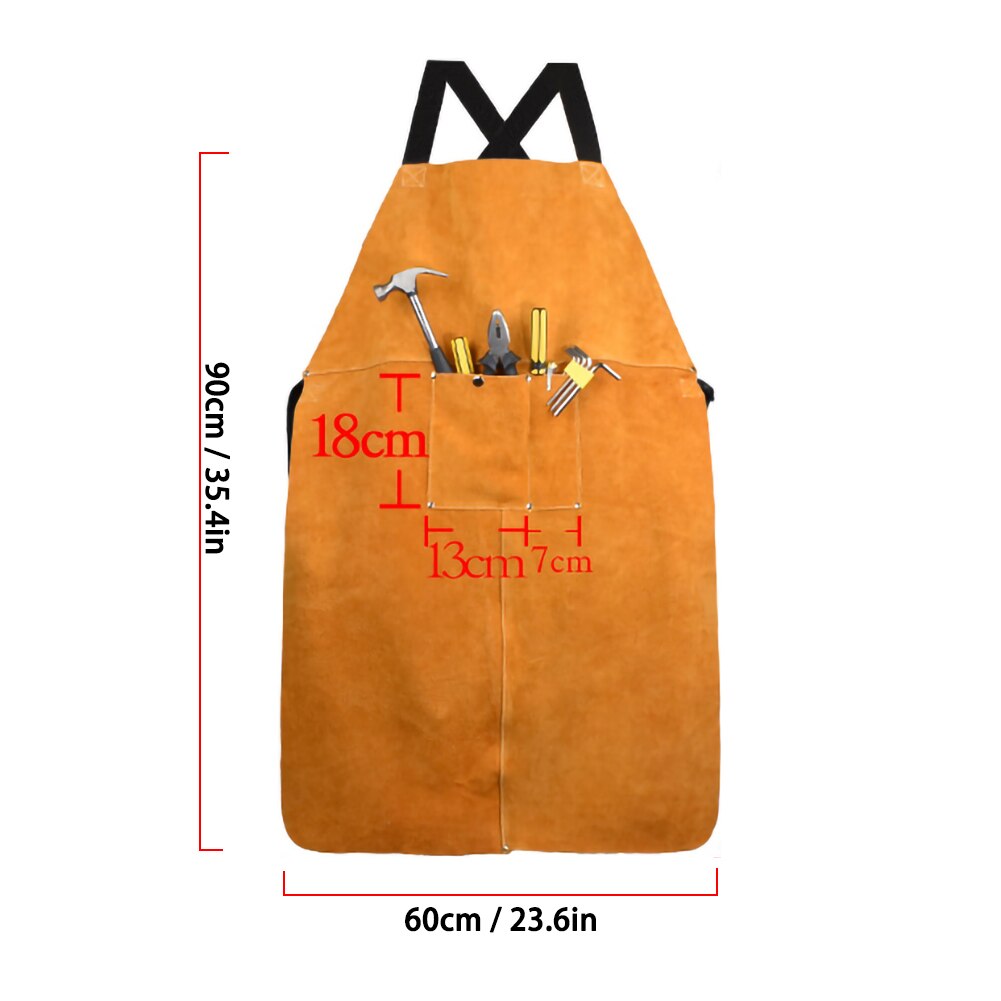 Welding Apron, Leather Welding Work Apron Heat Resistant & Flame Resistant Bib Apron, Heavy Duty Tools Shop Work Ap