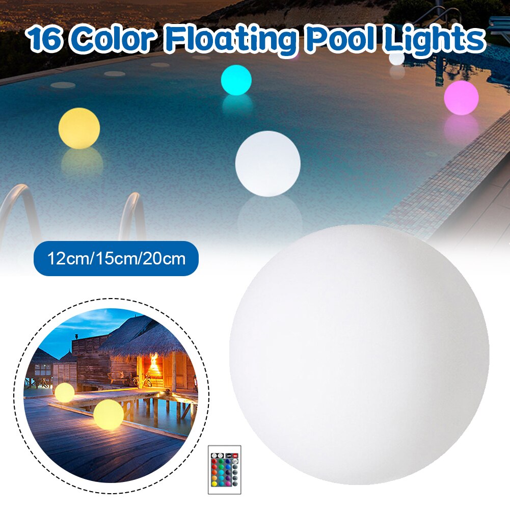 16 Color Floating Pool Lights Changing RGB LED Ball Lights IP67 Waterproof 20cm 15cm 12cm Tub Night Lights Pool Toys
