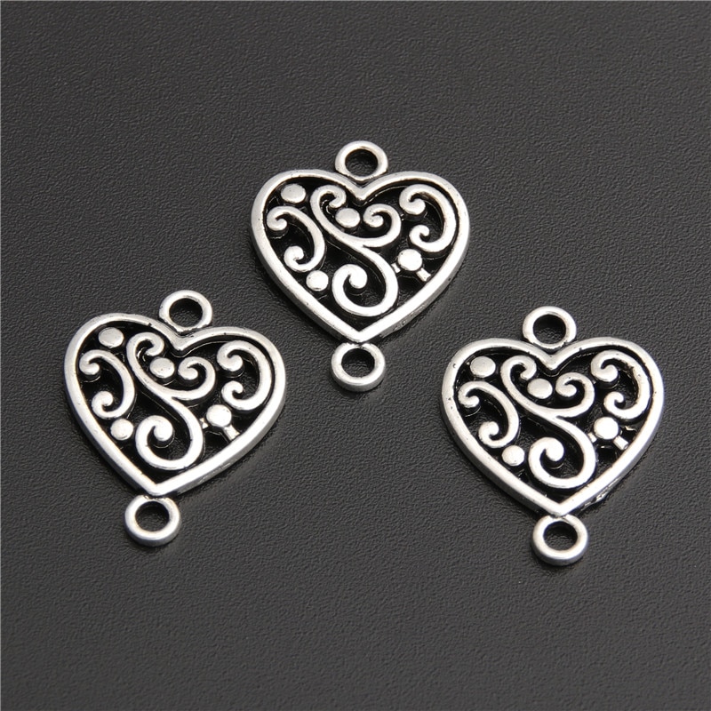 Abalorios en forma de corazón de aleación de Zinc con conector de flor, accesorios de joyería Diy, , 40 Uds., A2744