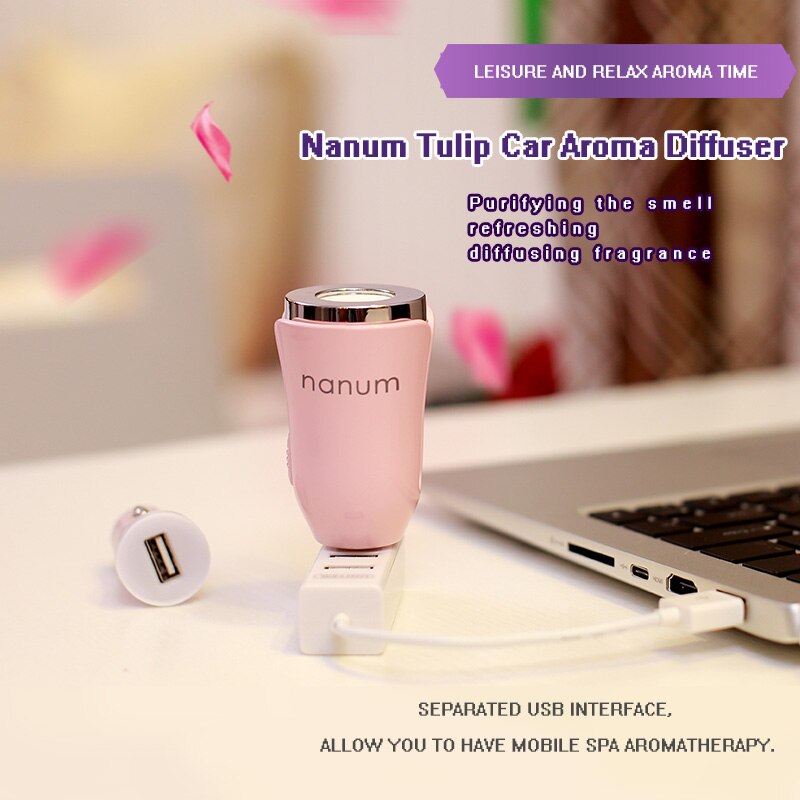M tulipán difusor de Aroma para coche, purificador de aire, cargador de coche, elimina el olor de la fragancia, martillo de seguridad USB, negro, blanco, azul, Rosa, Verde