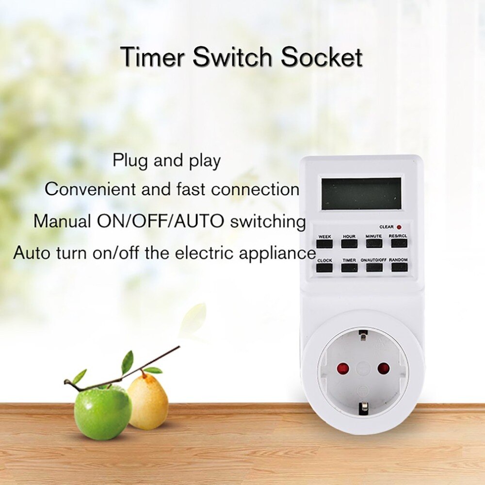 Mini Digital LCD 230V 16A Timer Switch Socket Outlet Plug-in Time Control for Kitchen Electric Appliance EU Plug with Colock