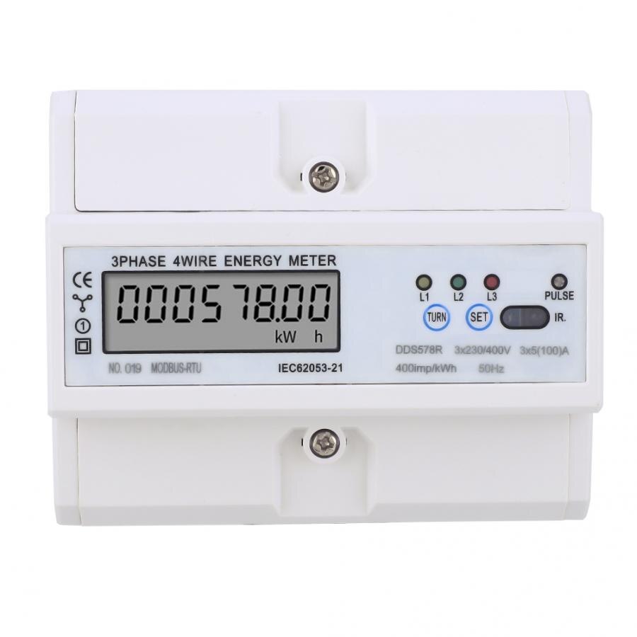 3 Phase 4 Wire Digital LCD KWH Meter DIN Rail Wattmeter Electric Energy Meter with RS485 KWH Tester