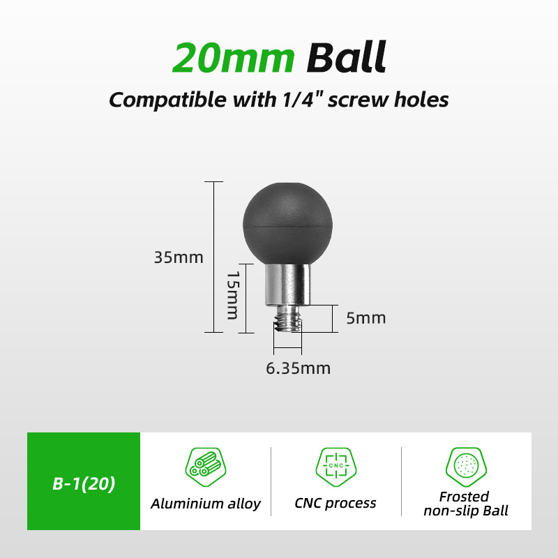 Adapter do mocowania kulowego FANAUE 25 mm 17 mm z gwintowanym słupkiem 1/4"-20 i kulą ze stali nierdzewnej w rozmiarze B 1" do mocowania ram: YELLOW