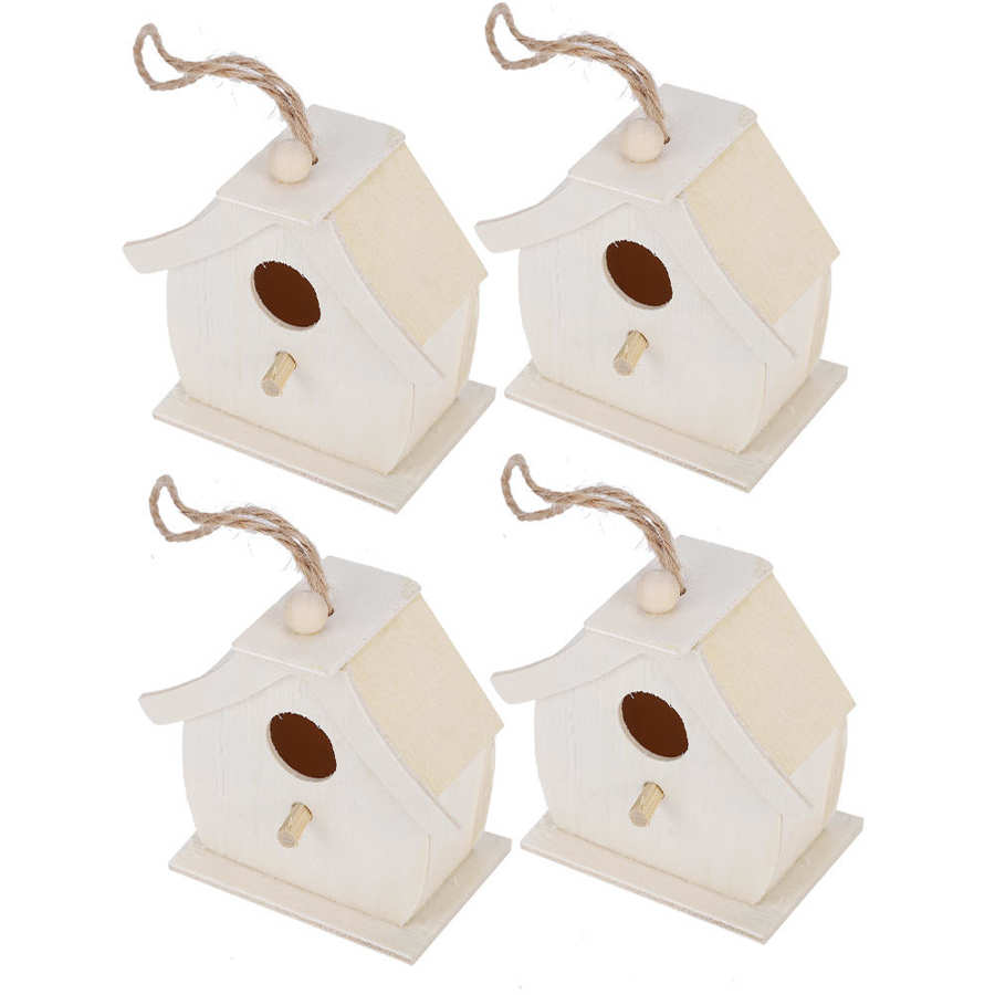 4Pcs Diy House Bird Box Wooden Birdhouse Mini Wooden Bird House Bird Ornaments Wall-mounted For Outdoor Garden Balcony Courtyard