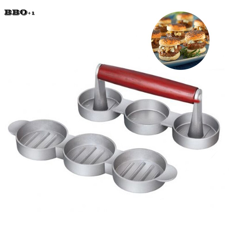 Triple Mini Burger Press Slider Patty Wood Handle Hamburger Press Burger Press Maker Grill BBQ Party Maker Meat Press Dia2.5''