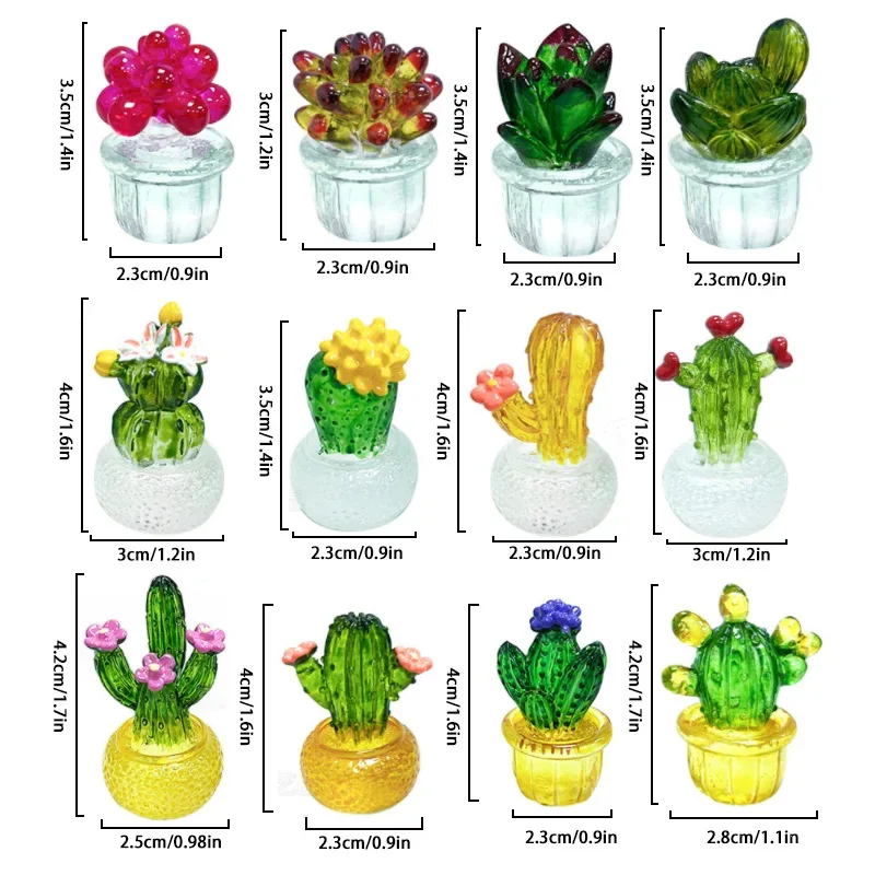 Mini figuritas de Cactus para decoración de escritorio, estatua suculenta, planta de bonsái en maceta, micropaisaje