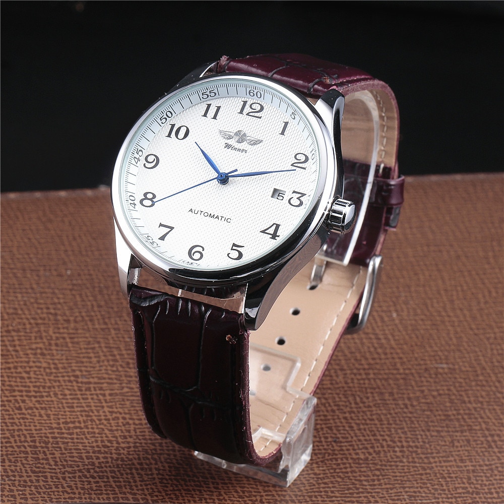 WINNER Famous Brand Men Business Automatic Watches Auto Date Man Mechanical Wristwatches Leather/Stainless Steel Band