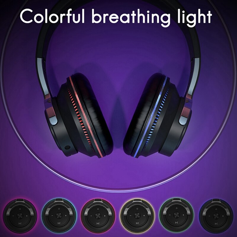 Auriculares inalámbricos H2 con Bluetooth, cascos plegables con iluminación colorida, soporte para Bluetooth/AUX, con cable/reproducción de tarjetas