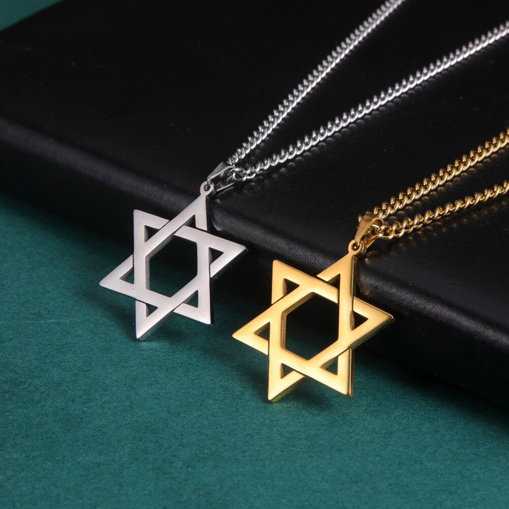 Män kvinnor trendiga magen david star hänge halsband israel judisk rostfritt stål kedja star of david cross charm choker smycken