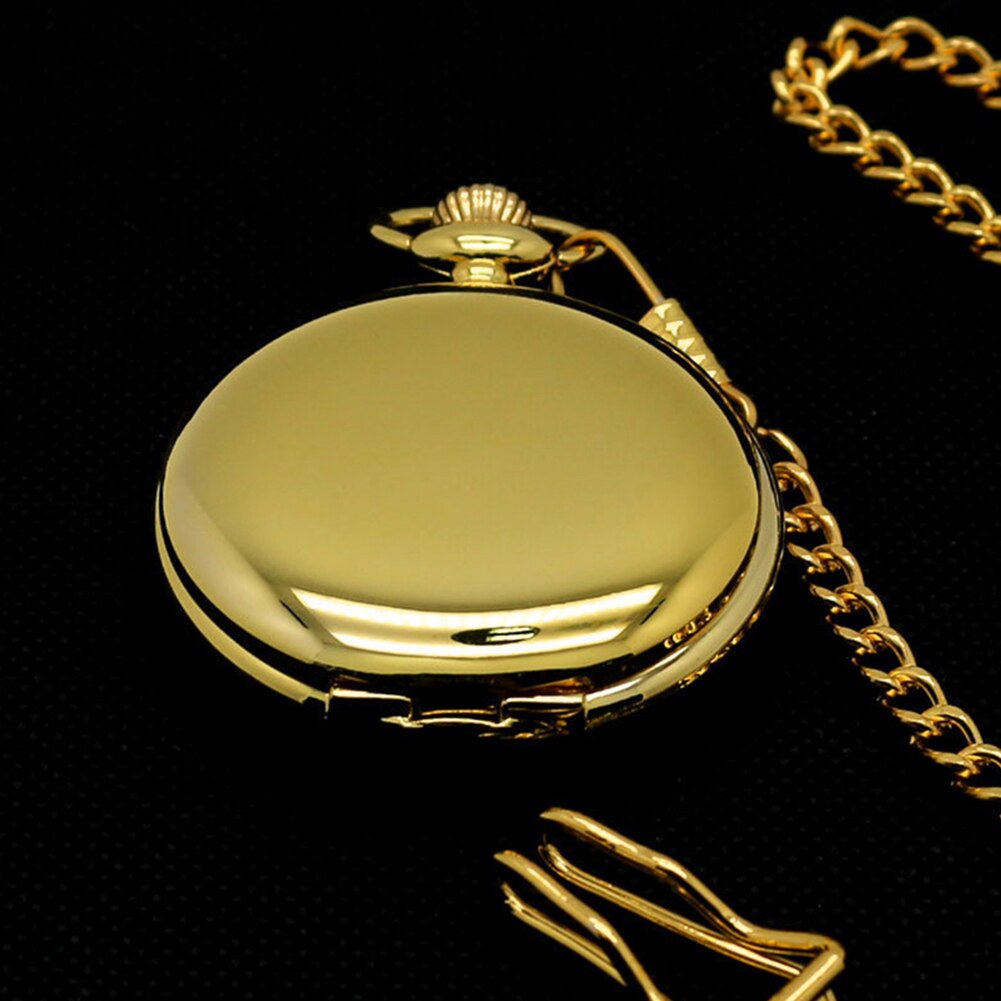 Unisex Retro Smooth Round Dial Arabic Numbers Analog Quartz Chain Pocket Watch