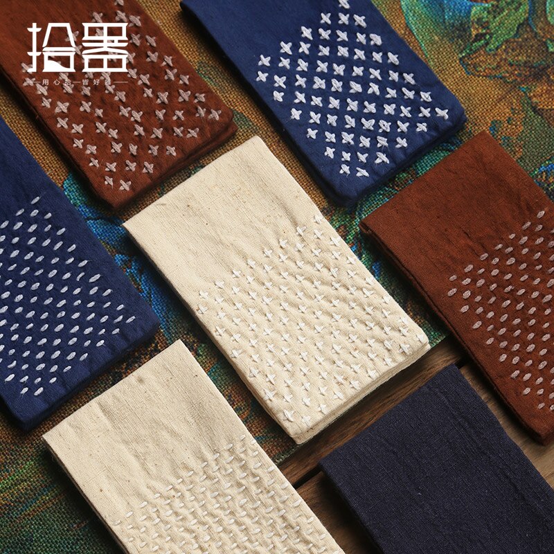Retro Chinese Geborduurde Theedoek Japanse Thee Doek Pot Pad Tafelkleed Absorberende Katoen Hennep Verdikte Thee Plaat Accessoires