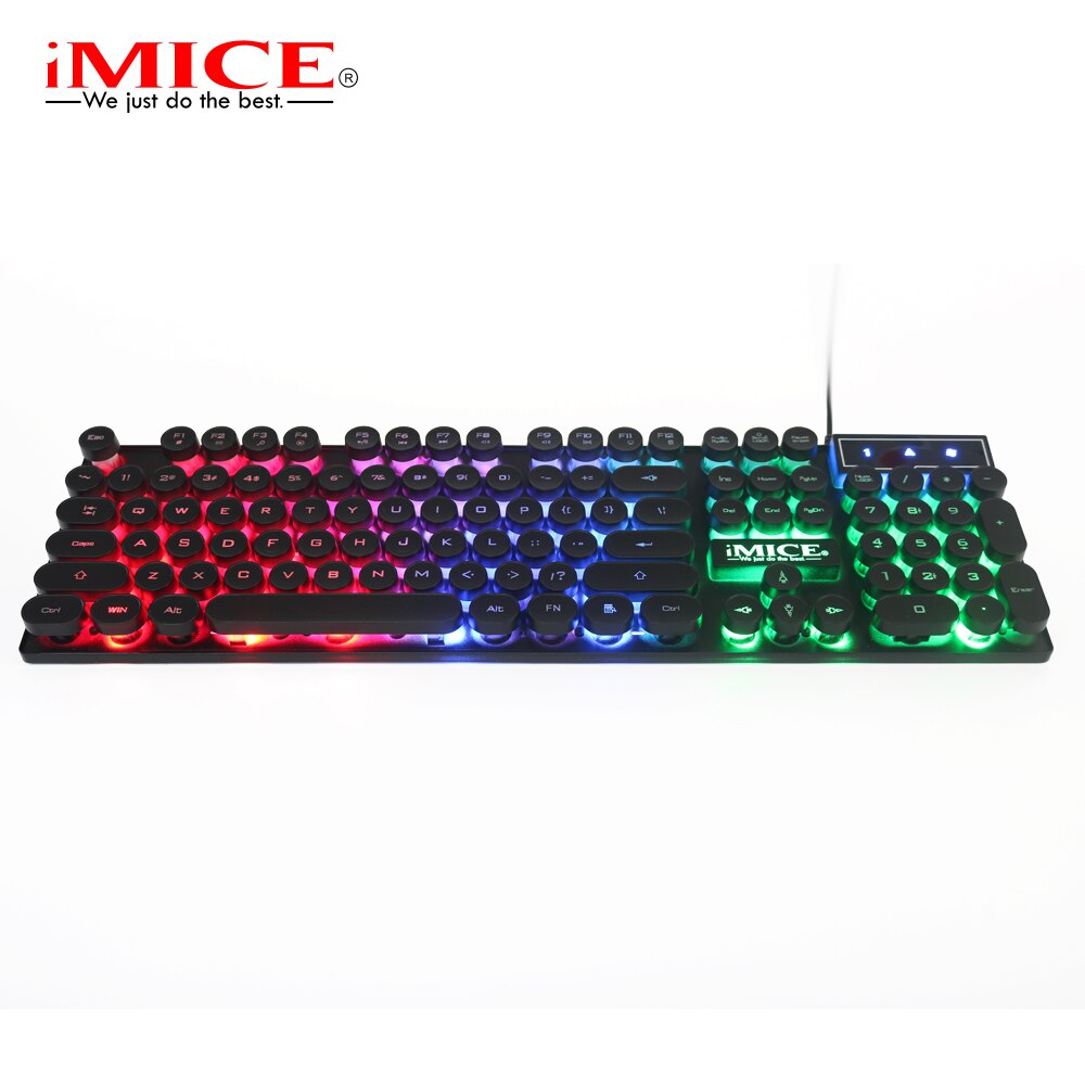 Keyboard Combos Backlit 104 Keys Round Keycaps Wired USB Keyboard with 2400DPI Mice Earphone Microphone with Volume Control