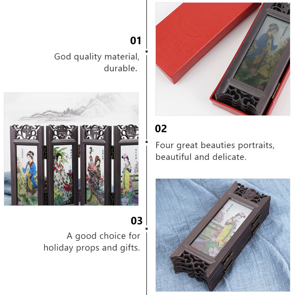 Resin Four Panels Room Screen Divide Screen Small Vintage Folding Panel Screen (Four Great Beauties)