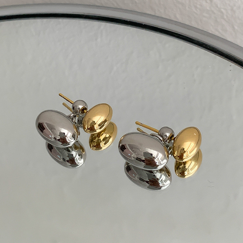 Pendientes de tuerca con contraste de Metal ovalado geométrico francés, pendiente con personalidad, un estilo, dos prendas para mujeres y niñas, joyería para fiestas y vacaciones