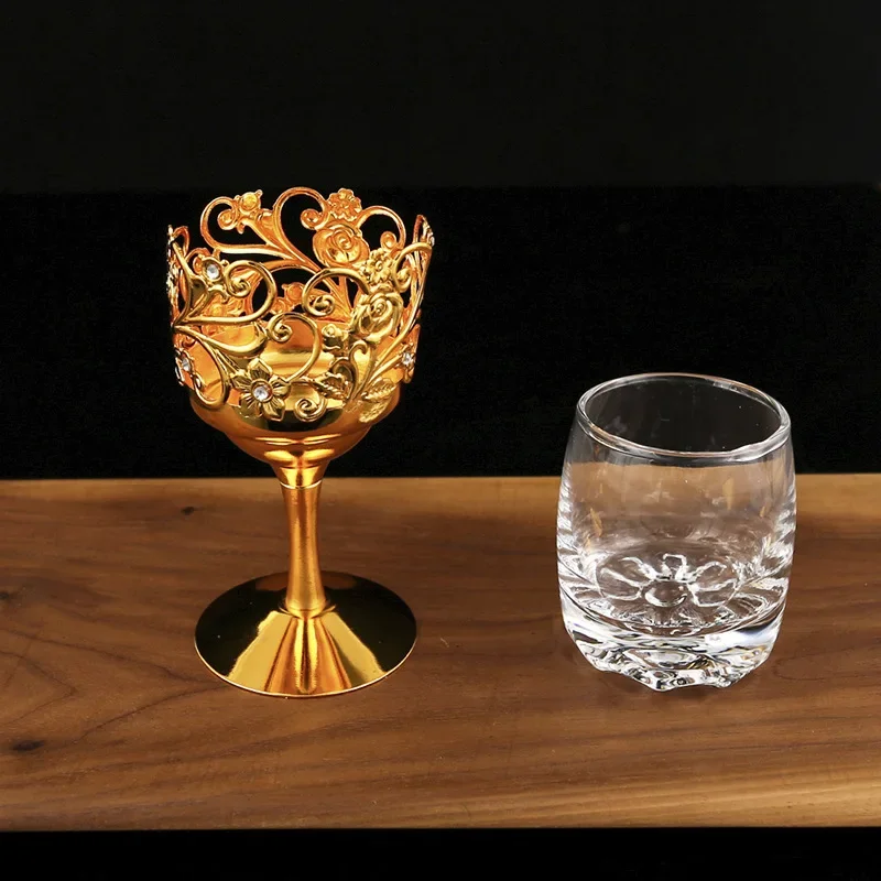 Copas de vino creativas Retro de Ramadán, copa de Vodka, licor, licores, flores doradas, copa de vino de boda de estilo europeo, Vasos