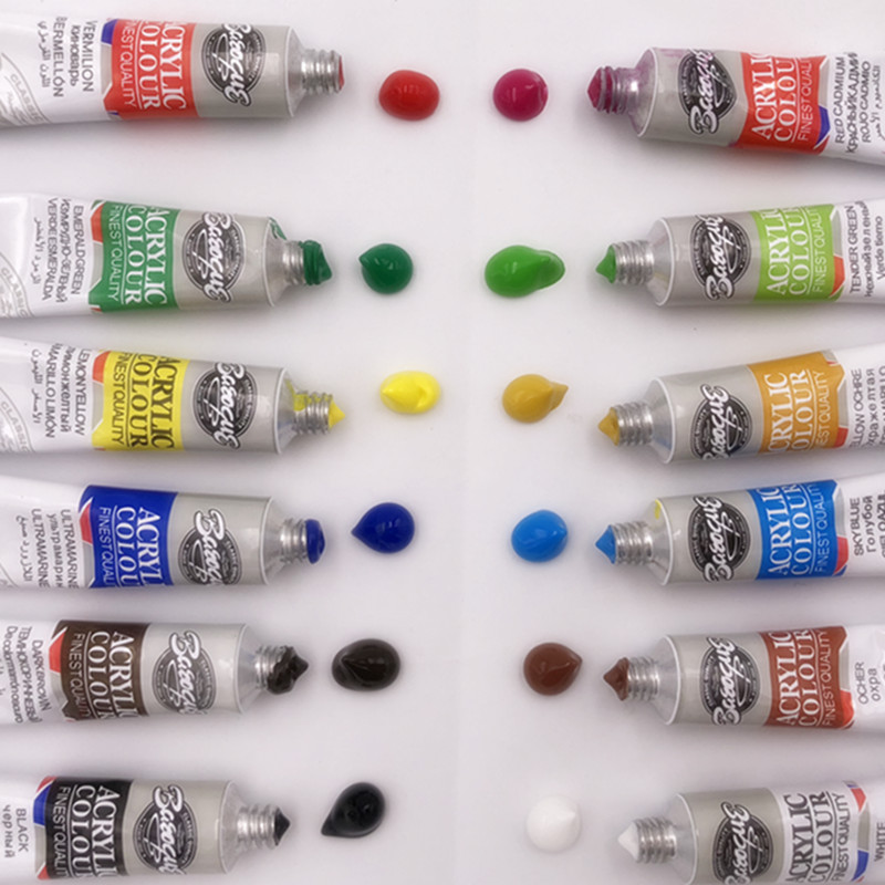 12 Colors 6ML Acrylic Paints Set Hand Painted Wall Painting Textile Paint Brightly Colored Art Supplies Free Brush