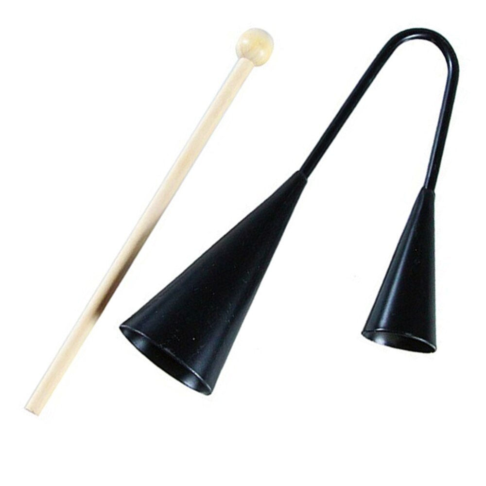 Kids Early Education Agogo Bell Traditional Small Musical Two Tone Children Beater Instrument with Wooden Stick (Black)