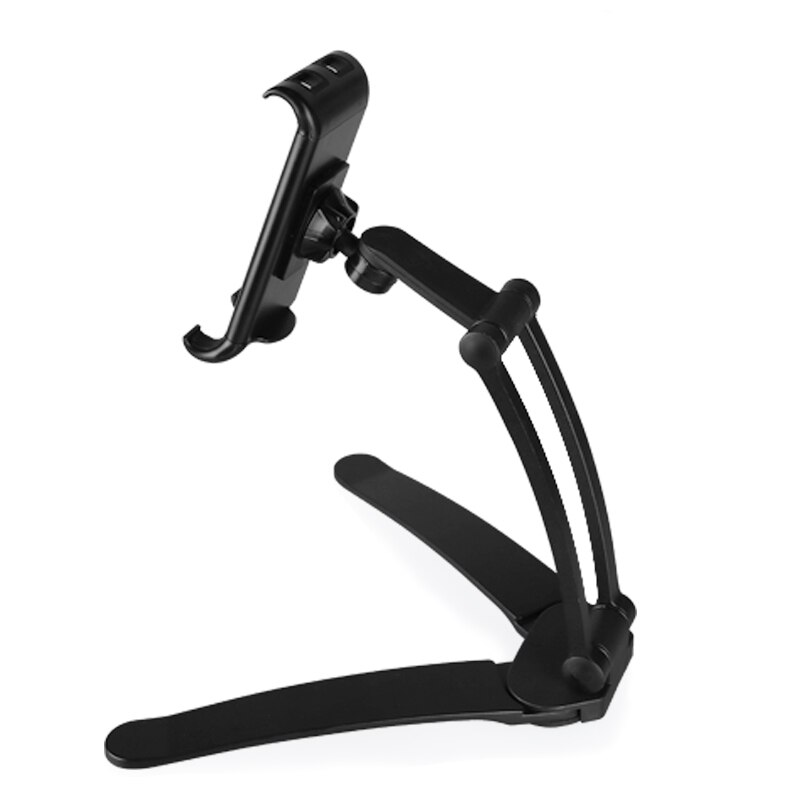2-in-1 Tablet Stand - Foldable Aluminum Alloy Kitchen Mount & Desktop Holder - 360° Rotating for 4-11" iPad Mini: Black