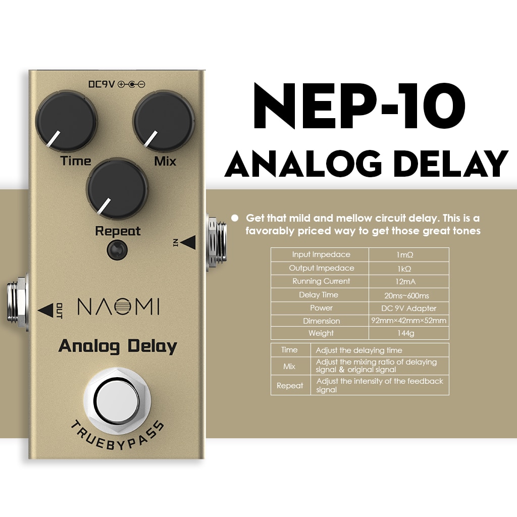 Naomi sähkökitara analoginen viive / miksaus / toiston nuppi efektipedaali  dc 9v true bypass mini single type