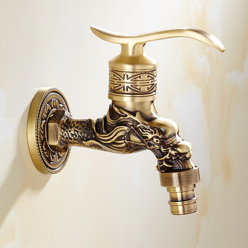 Antiker Messingdrache, geschnitzter Wasserhahn, Garten-Bibhahn, Waschmaschinen-Wasserhahn, Außenhahn, einzelner Kalthahn 1016