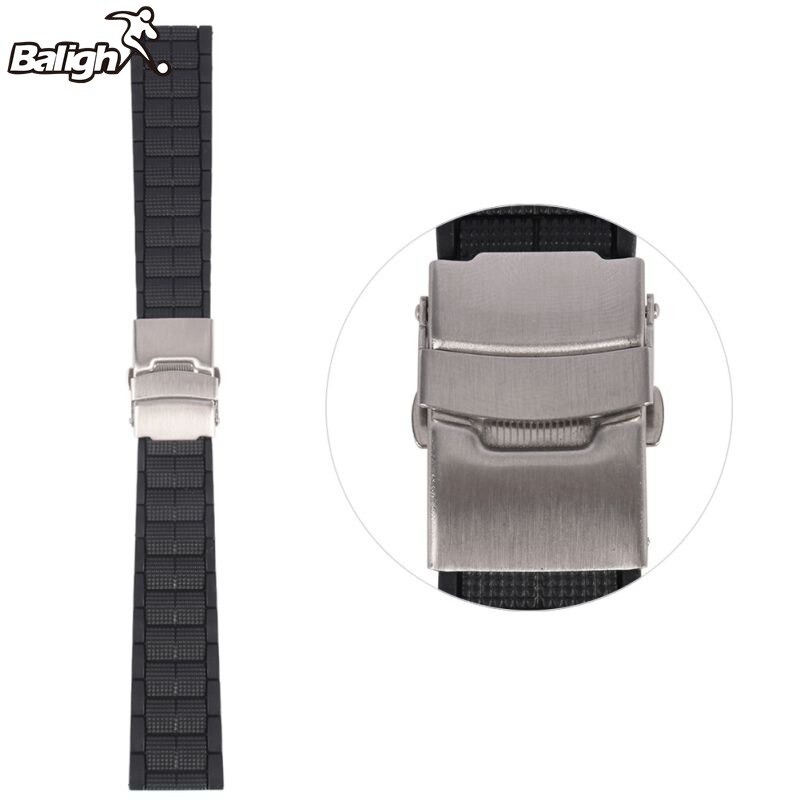 /est / 20 22 MM Black Silicone Rubber Waterproof Men& Women Watch Strap Band Deployment Buckle Watch Band