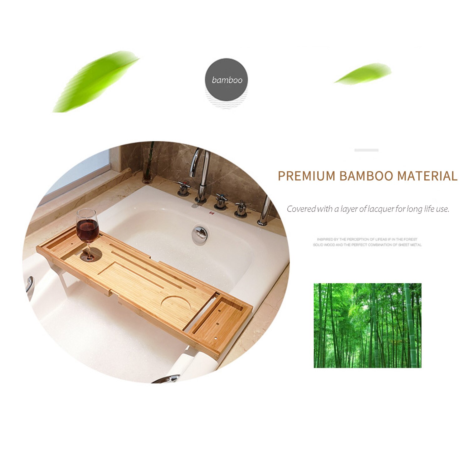 Bathroom Bamboo Bath Bathtub Shelf Wine Glass Book Holder Bridge Tub Caddy Tray Rack Bathtub Rack Support Extendable Book Tablet