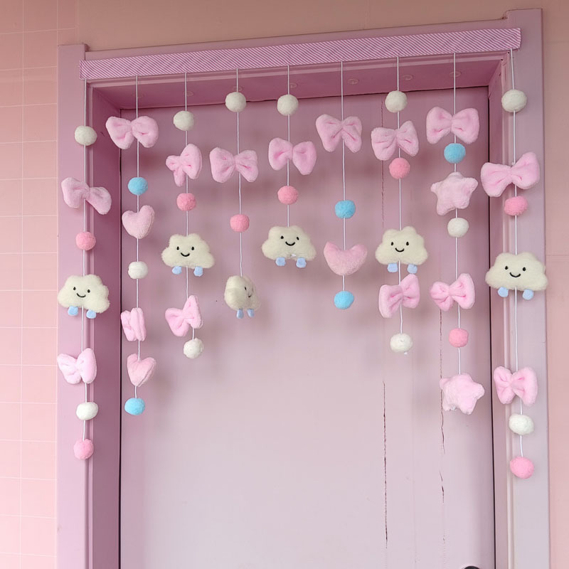 Korean Japan Plush Balls Tassel Doorway Curtains Ball Door Curtain Pendant Melody Kitchen Bedroom Living Room Girls Room Decor: Cyan