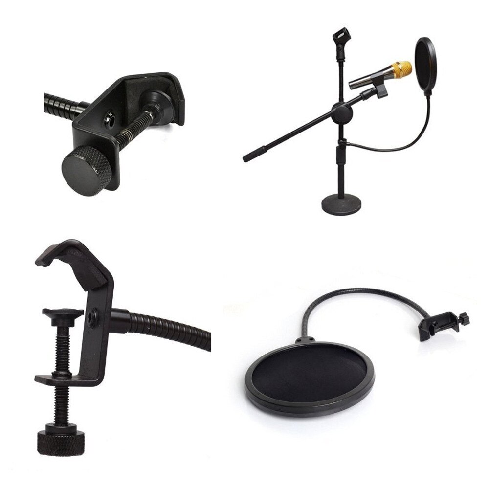 6 Inch Studio Microphone Mic Round Shape Wind Pop Filter Mask Shield Stand Clip