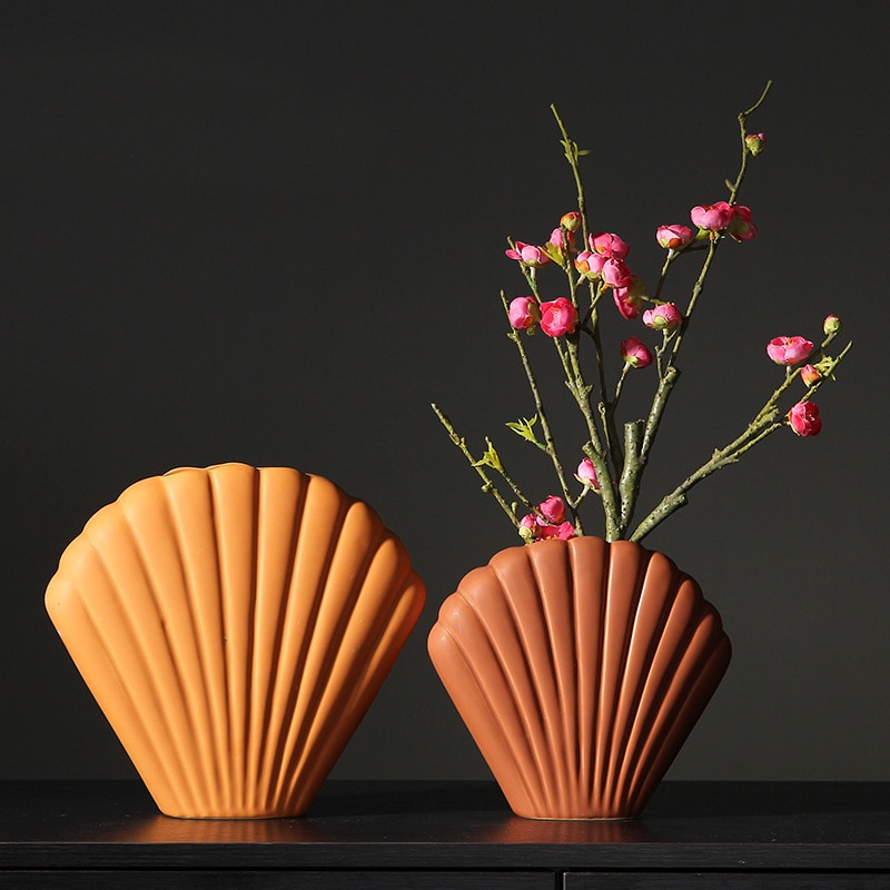 Nordisk stil kunst muslingeskal form vase keramisk kontraheret model stue dekoration hjem desktop ornamenter kunsthåndværk