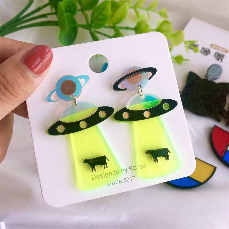 Pendientes acrílicos para mujer, pendientes geométricos de media ronda con ojos de Alien, pendientes irregulares de exageración, producto en oferta: 3