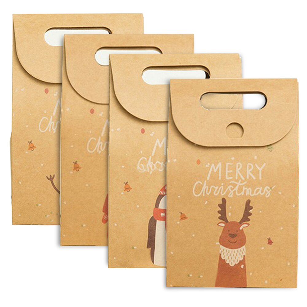 Xmas Box DIY Decor Verpakking Pouch Kerst Apple Candy Cookie Huidige Zak Kerstman Patroon Retro Kraftpapier Tote tas