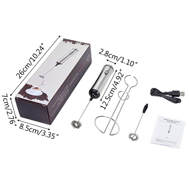 Espumador de leche eléctrico USB, cabezal de batidor de doble resorte, mezclador de espuma de acero inoxidable