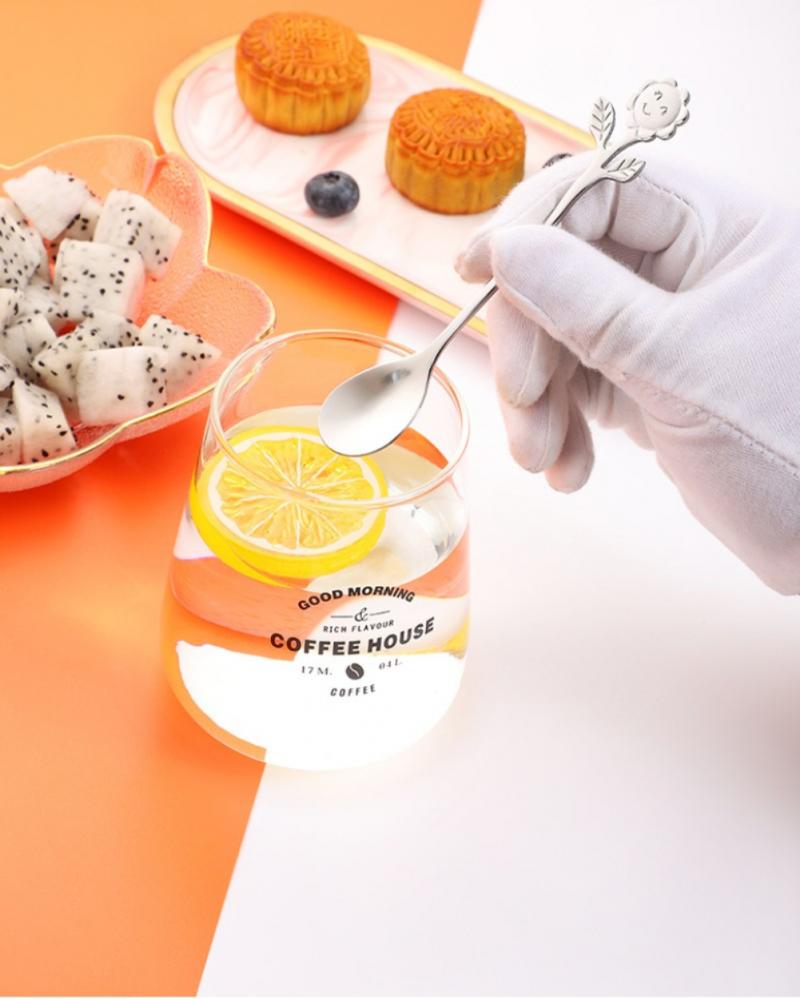 Sunflower Pattern Spoon Fork Stainless Steel Thin Handle Tea Spoon Coffee Stirring Rod Dessert Fork Tableware