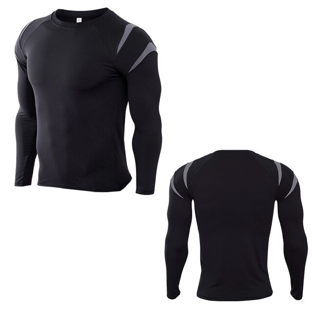 Men Long Sleeve Bodybuilding Sport Running Shirt Breathable Basketball Soccer Training Fitness T Shirt Gym Clothing Sportswear: black gray / Asian size XXXL