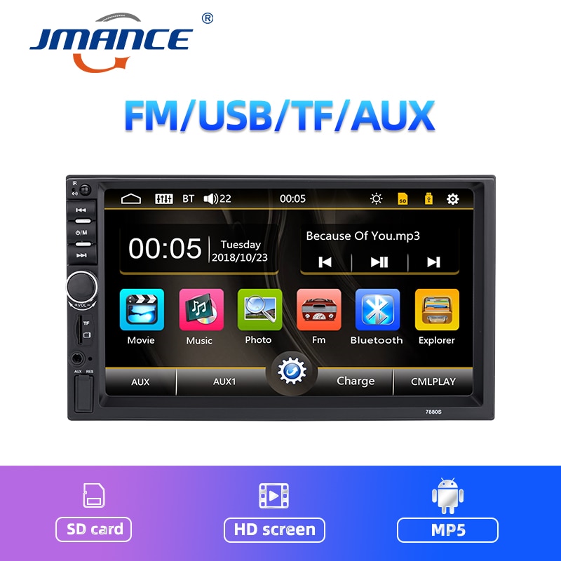 JMANCE Autoradio 2 Din Car Radio 7" Touch Screen Dash MP5 Bluetooth USB Car Digital Multimedia Player Rear View Camera