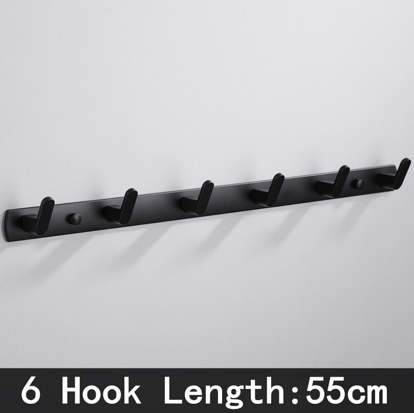 Black White Robe Hook Bathroom Towel Hooks Towels Bag Hat Hook Wall Mounted Clothes Coat Hook Wall Hanger Bathroom Hardware: Black- 6 Hook