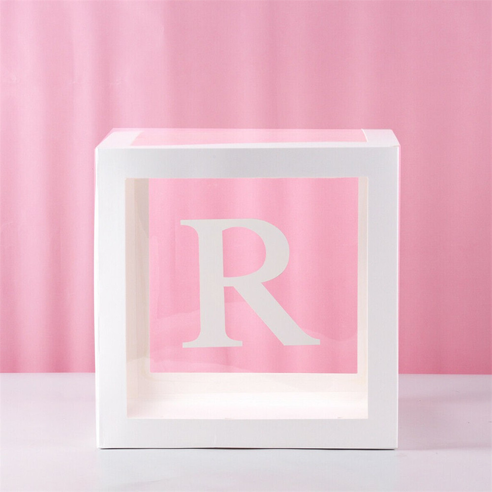 Alphabet transparent Verpackung Kasten Hochzeit Ballon Kasten Plastik Ballon Kasten Geburtstag Hochzeit Party Dekor Buchstabe Würfel transparent: R