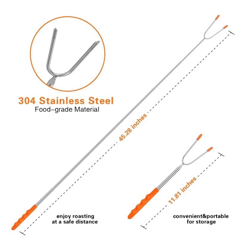 Paquete de 10 utensilios para nubes o asado, pinchos de perro telescópicos inoxidables, tenedores de barbacoa seguros para niños para fogata, hoguera y Gri
