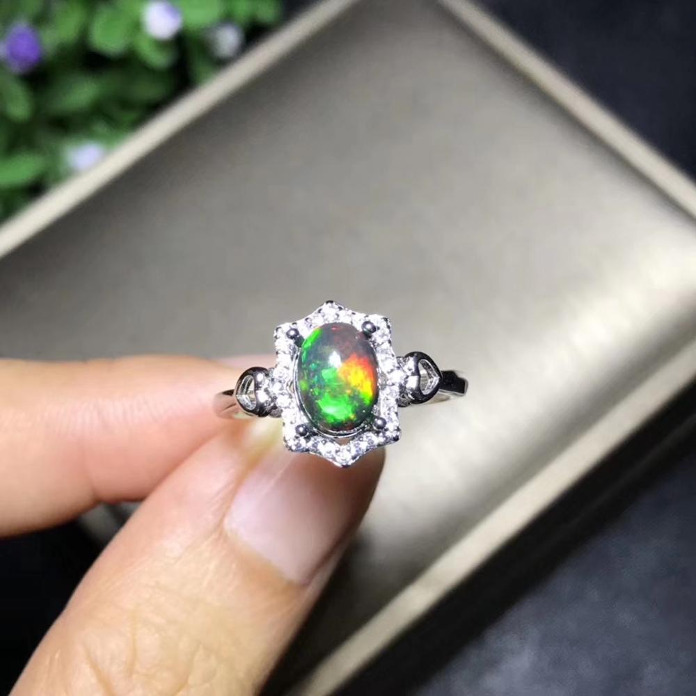 2020 nuovo stile lampeggiante nero naturale Opale anello per le donne monili nero naturale Opal reale 925 argento fine fuochi d'artificio della ragazza regalo