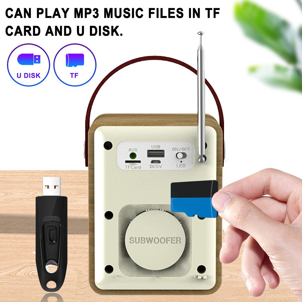 Mini Portable Radio Handheld Digital FM Receiver USB TF MP3 Player Bluetooth Speaker Rechargeable Home Digital Clock