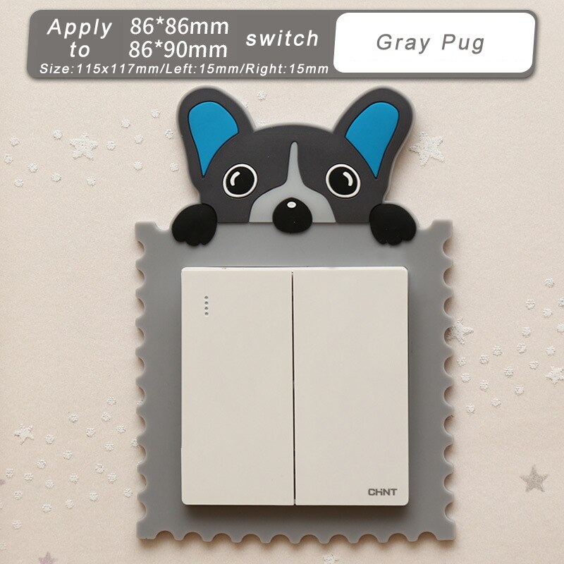 Cartoon Animal Night Light Switch Sticker Funny On-off Protective Cover DIY Switch Sticker Luminous for Household Room Decor: Gray Pug