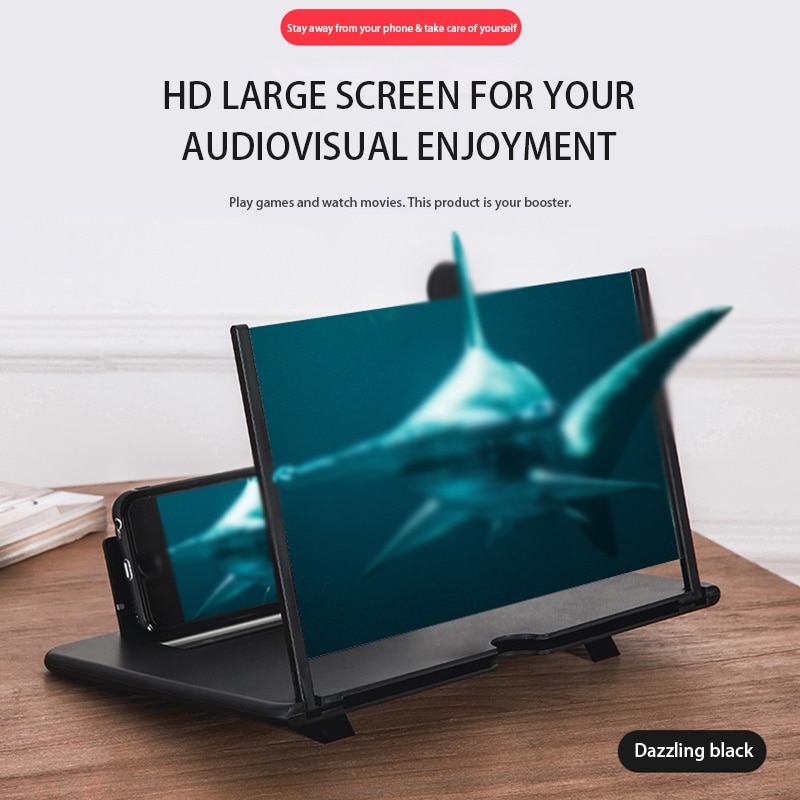 12 inch High Definition Mobile Phone Screen Amplifier with Magnifying Folding Phone Desk Holder for Movie Game Phone Amplifier