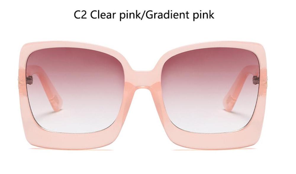 Luxury Brand Shades Oversized Sun Glasses Dark Black Glasses Women Square Sunglasses With T Letters Logo: C2 clear pink farme