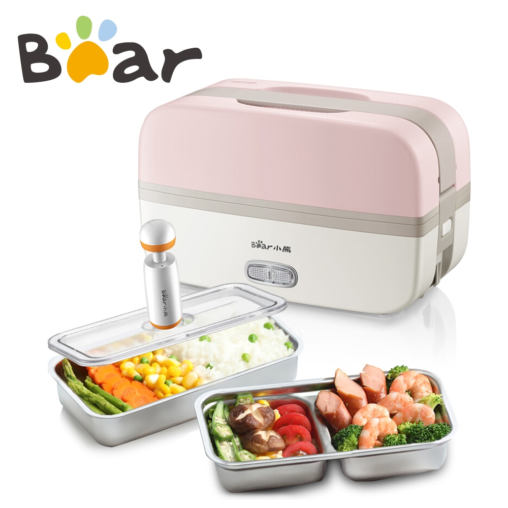 Bear Elektrische Verwarmde Lunchbox Mini Rijstkoker Draagbare Verwarming Kookpot Multi Rvs Innerlijke Bento Box Voedsel Warmer
